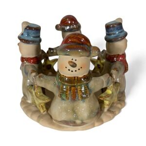 Kirklands Potters Garden Snowman Holiday Edition Candle Holder‎ Christmas Winter